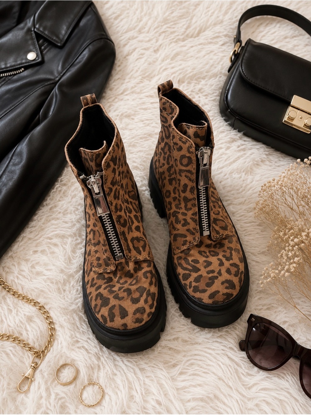 All Star Leopard Print Ankle Moto Boots